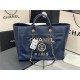 LARGE SHOPPING BAG Shiny Calfskin, Crystal Pearls, Strass, Enamel, Gold-Tone & Ruthenium-Finish Metal Navy Blue High