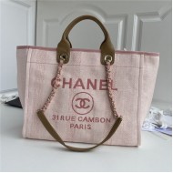 LARGE SHOPPING BAG Mixed Fibers, Calfskin & Gold-Tone Metal Pink Mid