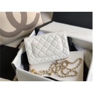 CLASSIC LONG FLAP WALLET Lambskin & Gold-Tone Metal White High