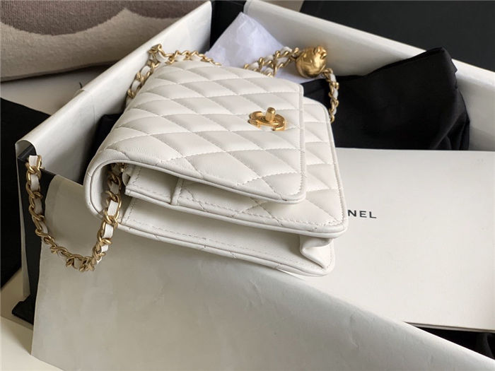 CLASSIC LONG FLAP WALLET Lambskin & Gold-Tone Metal White High