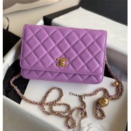 CLASSIC LONG FLAP WALLET Lambskin & Gold-Tone Metal Purple High