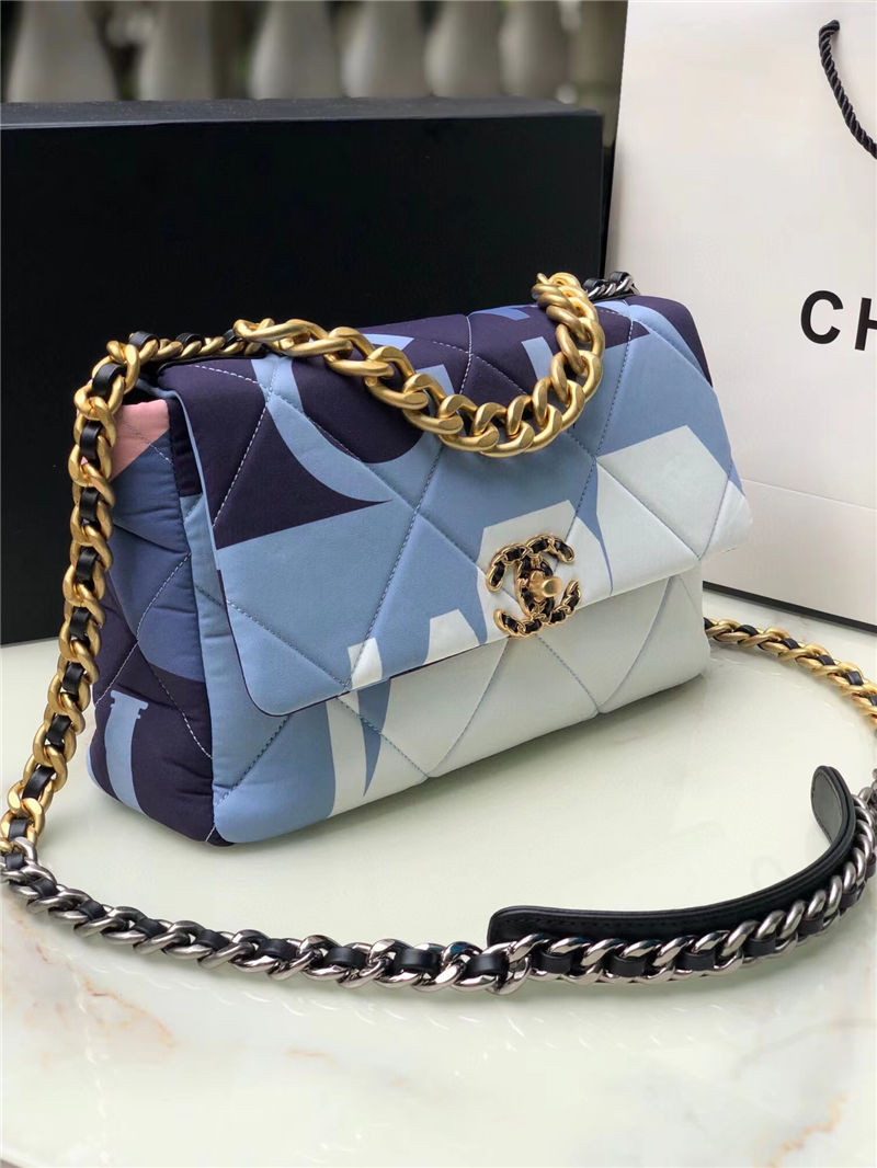 Large Chanel 19 Flap Bag Printed Silk High