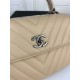 SMALL FLAP BAG WITH TOP HANDLE Chevrons Pattern Lambskin Aged Silver Metal Beige B