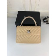 SMALL FLAP BAG WITH TOP HANDLE Chevrons Pattern Lambskin Silver Metal Beige B