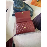 SMALL FLAP BAG WITH TOP HANDLE Shiny Calfskin Burgundy Gold Metal High