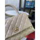 SMALL FLAP BAG WITH TOP HANDLE Shiny Calfskin Beige Gold Metal High