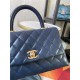 SMALL FLAP BAG WITH TOP HANDLE Shiny Calfskin Blue Gold Metal High