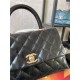 SMALL FLAP BAG WITH TOP HANDLE Shiny Calfskin Black Gold Metal High