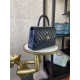 SMALL FLAP BAG WITH TOP HANDLE Chevrons Pattern Shiny Calfskin Blue Gold Metal High