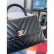 SMALL FLAP BAG WITH TOP HANDLE Chevrons Pattern Shiny Calfskin Black Gold Metal High