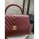 FLAP BAG WITH TOP HANDLE Chevrons Pattern Shiny Calfskin Burgundy Gold Metal High