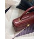 FLAP BAG WITH TOP HANDLE Chevrons Pattern Shiny Calfskin Burgundy Gold Metal High