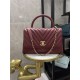 FLAP BAG WITH TOP HANDLE Chevrons Pattern Shiny Calfskin Burgundy Gold Metal High