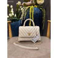 SMALL FLAP BAG WITH TOP HANDLE Chevrons Pattern Grained Calfskin Gold Metal High