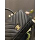 SMALL FLAP BAG WITH TOP HANDLE Chevrons Pattern Grained Calfskin Black Gold Metal High