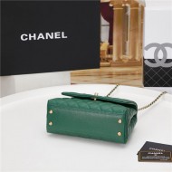 SMALL FLAP BAG WITH TOP HANDLE Grained Calfskin Green Gold Metal High