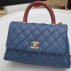 SMALL FLAP BAG WITH TOP HANDLE Grained Calfskin Blue Gold Metal High