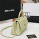 SMALL FLAP BAG WITH TOP HANDLE Grained Calfskin Green Gold Metal High