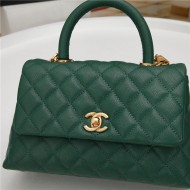 SMALL FLAP BAG WITH TOP HANDLE Grained Calfskin Green Gold Metal High