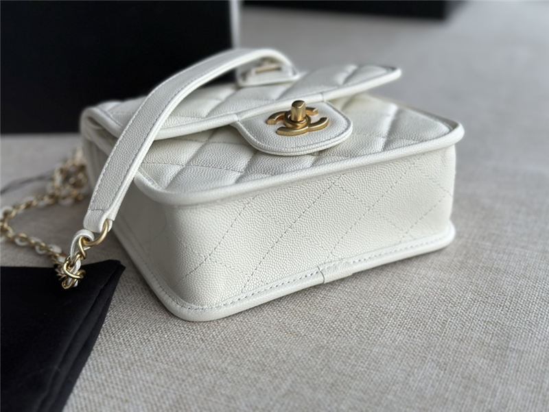 Chanel SMALL FLAP BAG WITH TOP HANDLE Grained Calfskin & Gold-Tone Metal AS3652 White A