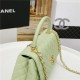 FLAP BAG WITH TOP HANDLE Grained Calfskin Green Gold Metal High