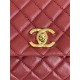 FLAP BAG WITH TOP HANDLE Grained Calfskin Burgundy Gold Metal High