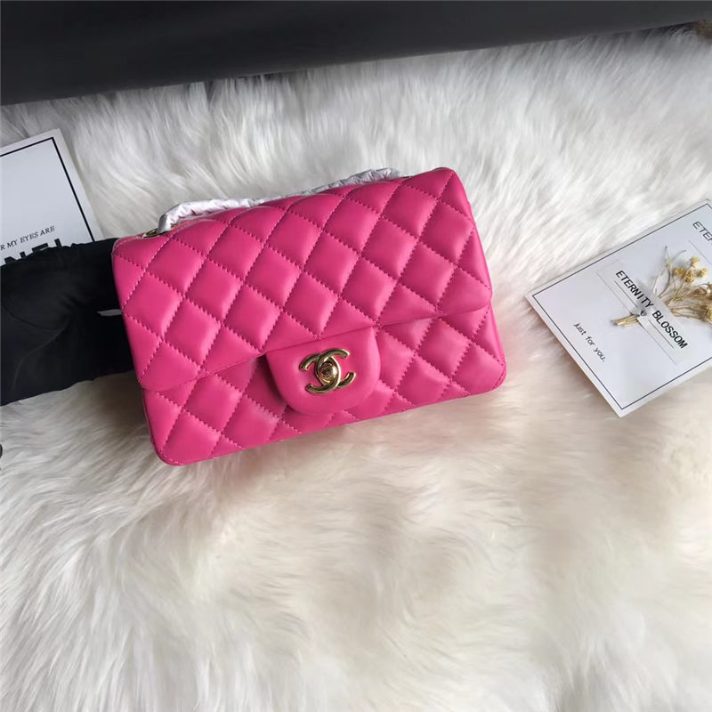 Mini CLASSIC HANDBAG Lambskin Gold Metal Fuchsia B