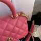 Mini FLAP BAG WITH TOP HANDLE Grained Calfskin Gold Metal Pink A