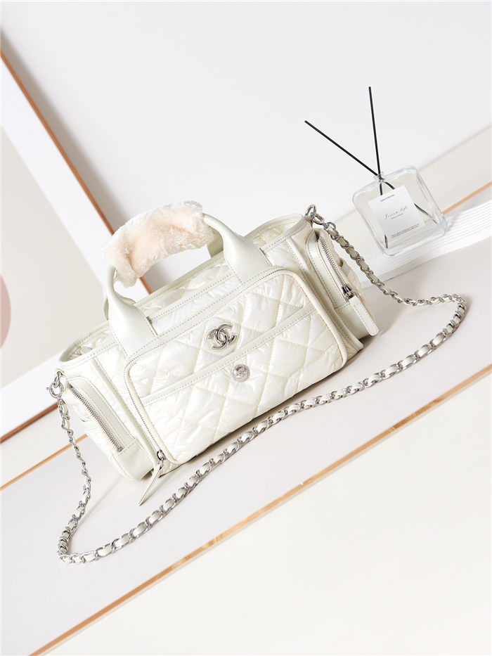 Chanel BOWLING BAG Nylon & Silver-Tone Metal AS4364 White A