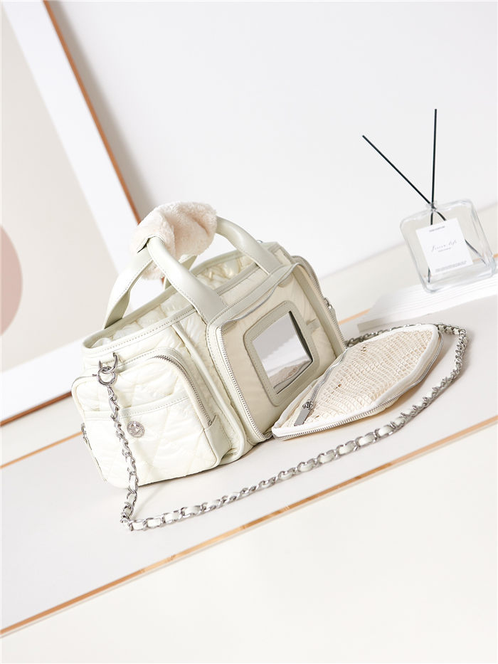 Chanel BOWLING BAG Nylon & Silver-Tone Metal AS4364 White A