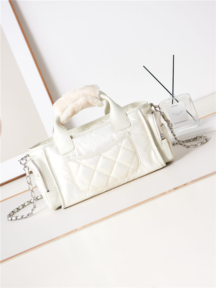 Chanel BOWLING BAG Nylon & Silver-Tone Metal AS4364 White A