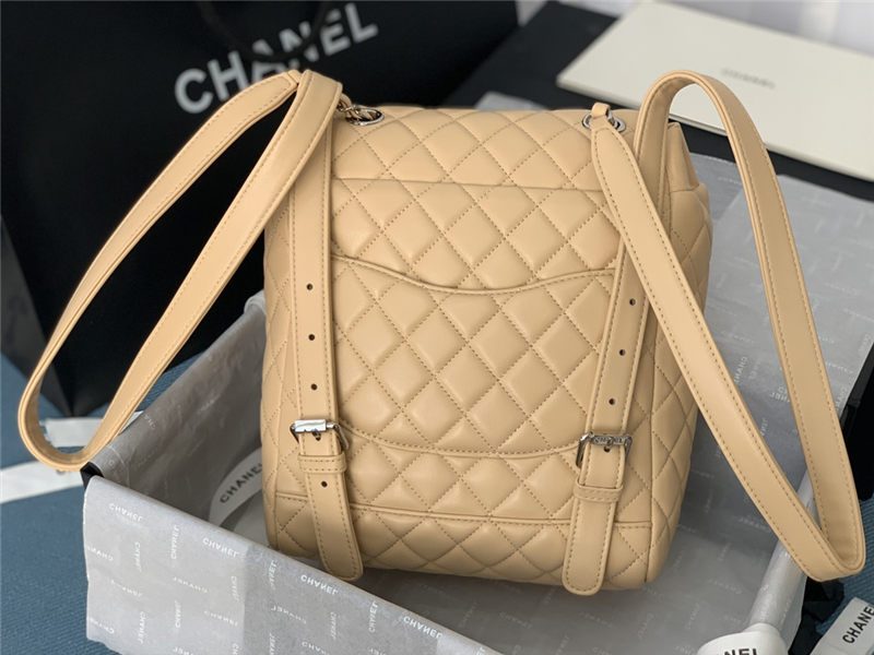 Chanel Small Backpack Lambskin 91120 Silver-Metal Nude High