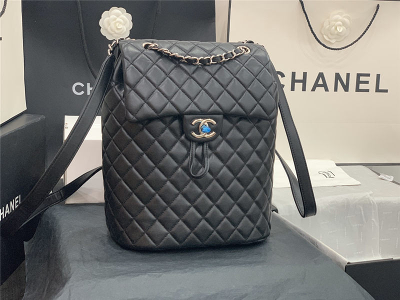 Chanel Medium Backpack Lambskin 91121 Silver-Metal Black High