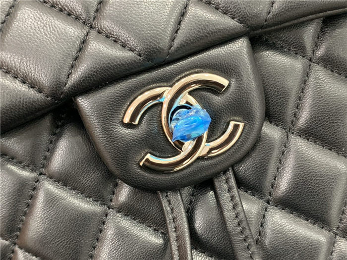 Chanel Medium Backpack Lambskin 91121 Silver-Metal Black High