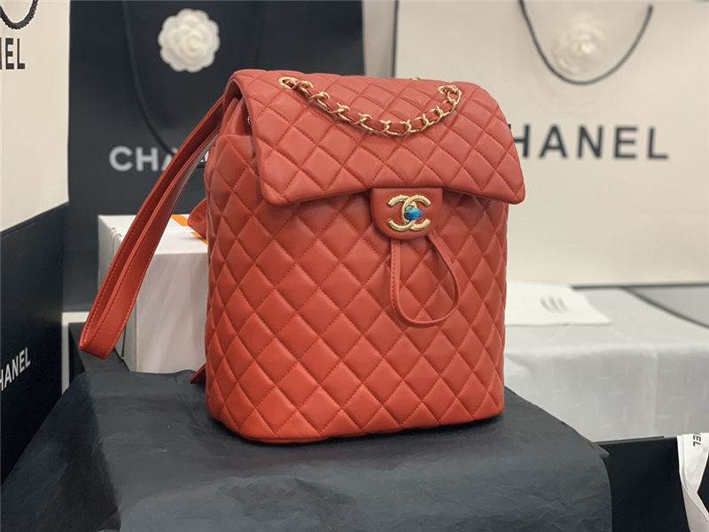 Chanel Medium Backpack Lambskin 91121 Gold-Metal Red High