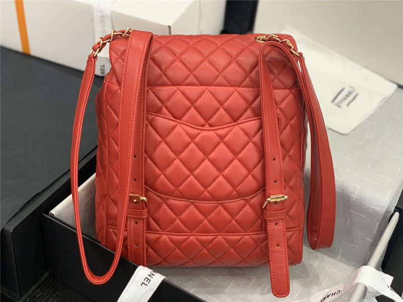 Chanel Medium Backpack Lambskin 91121 Gold-Metal Red High