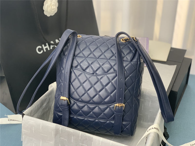 Chanel Medium Backpack Lambskin 91121 Gold-Metal Navy High