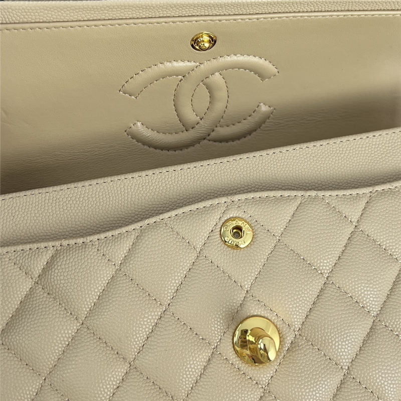 Small CLASSIC HANDBAG Grained Calfskin Gold Metal Beige-E A