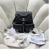 Chanel BACKPACK AS3860 Grained Shiny Calfskin & Gold-Tone Metal Black A