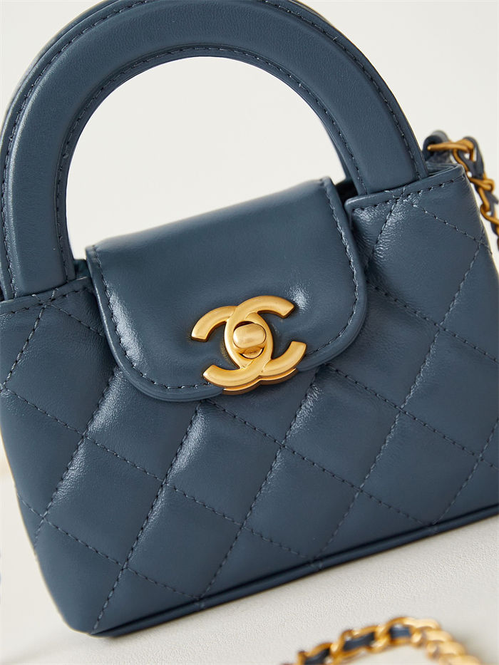 Chanel CLUTCH WITH CHAIN AP3435 Shiny Aged Calfskin & Gold-Tone Metal Grey Blue High