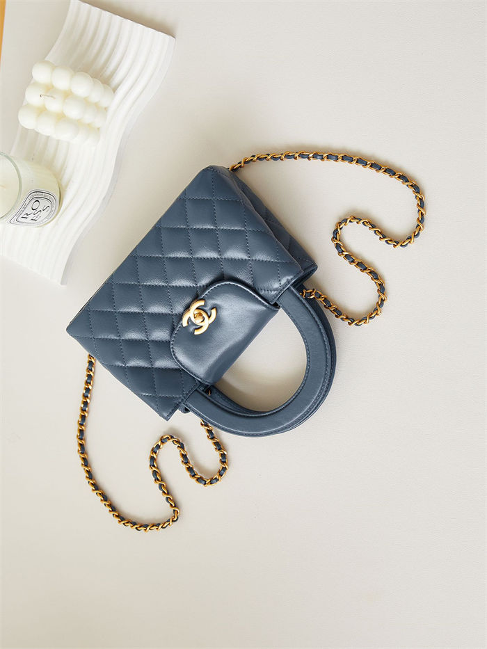 Chanel MINI SHOPPING BAG AS4416 Shiny Aged Calfskin & Gold-Tone Metal Grey Blue High