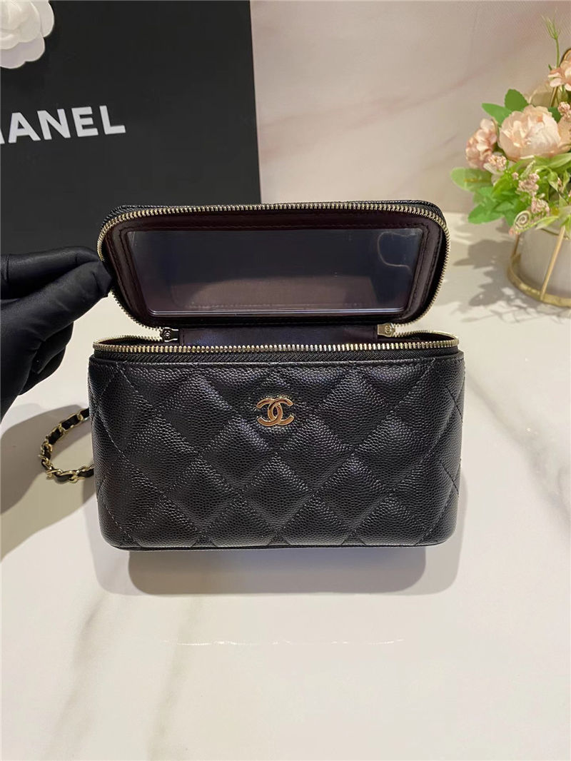 Chanel Vanity with Chain Grained Calfskin Gold Metal Black-II High