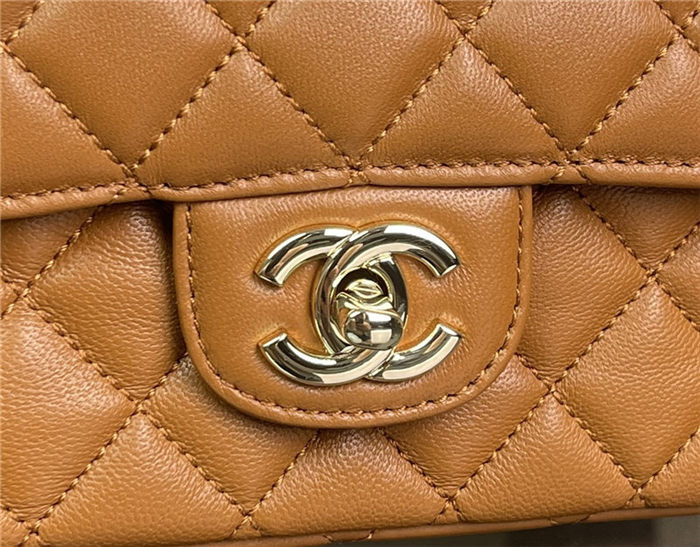 Chanel MINI FLAP BAG With Top Diamond Handle Lambskin & Gold-Tone Metal AS4140 Caramel High