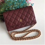 Classic Wallet on Chain A33814 Grained Calfskin Burgundy Gold Metal B