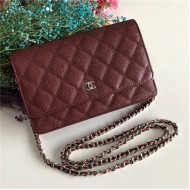 Classic Wallet on Chain A33814 Grained Calfskin Burgundy Silver Metal B