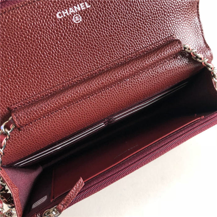 Classic Wallet on Chain A33814 Grained Calfskin Burgundy Silver Metal B