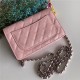 Classic Wallet on Chain A33814 Grained Calfskin Pink Silver Metal B