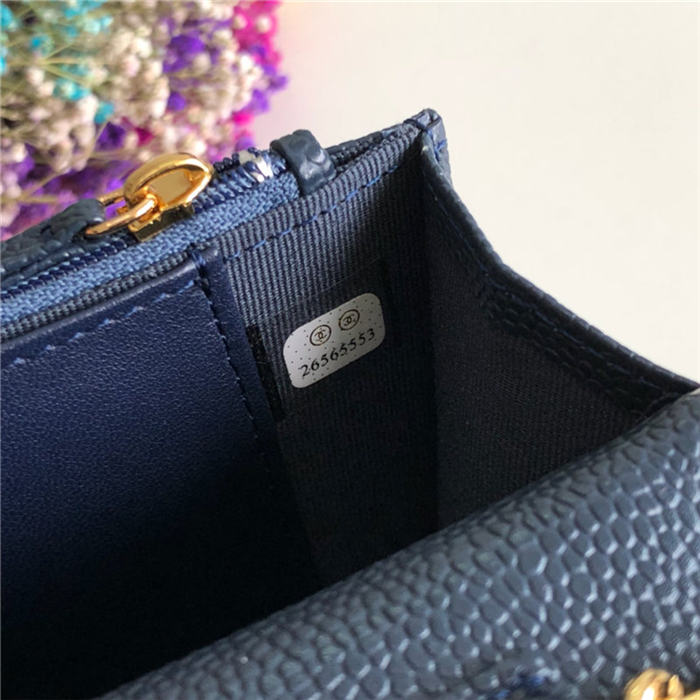 Classic Wallet on Chain A33814 Grained Calfskin Navy Gold Metal B