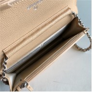 Classic Wallet on Chain A33814 Grained Calfskin Beige Silver Metal B