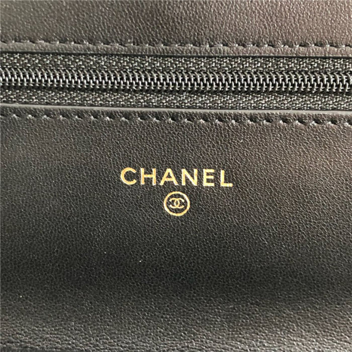 Classic Wallet on Chain A33814 Lambskin Black Gold Metal B